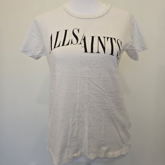 AllSaints White Logo Graphic T-Shirt | Size 6/S - Picture 1 of 2